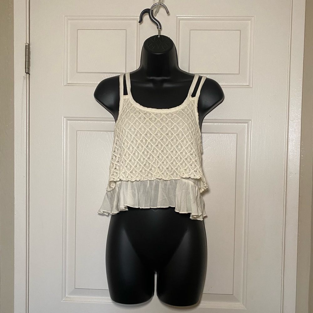 Ivory Layered Textured Ruffle Feminine Relaxed Peplum Summery Tank Top ZaraTRF S